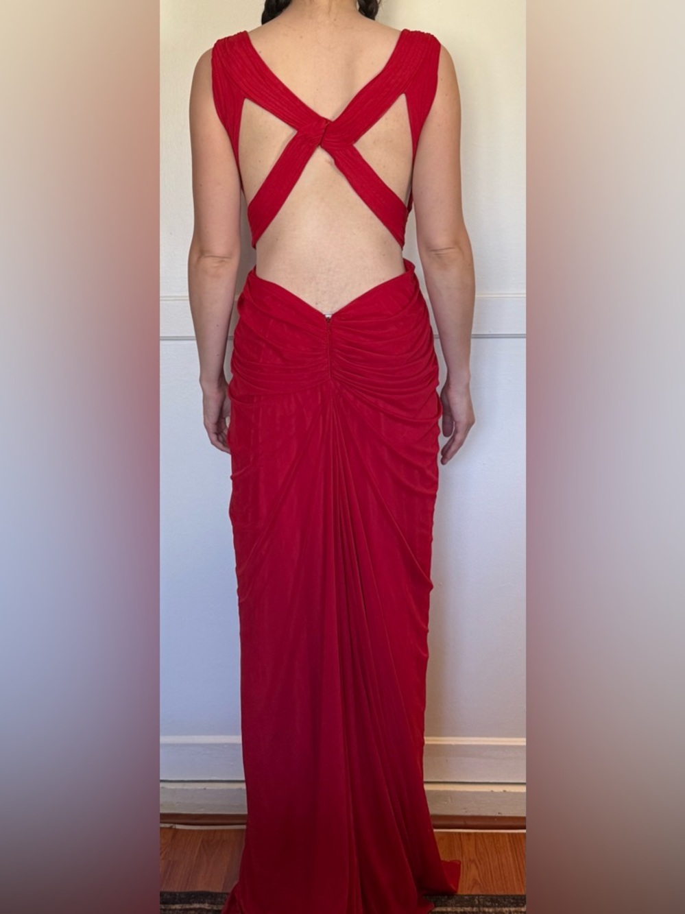 Elegant Red Ruched Gown - Picture 2 of 6